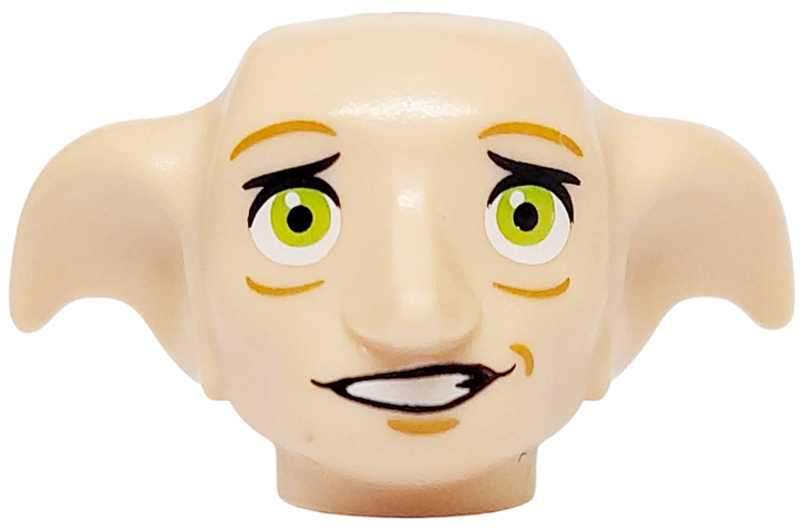 Minifigure, Head, Modified Dobby with Lime Eyes and Lopsided