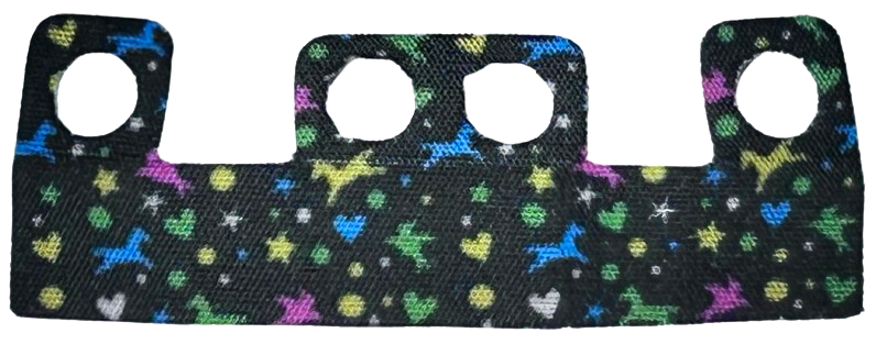 Minifigure Skirt Cloth with 4 Holes, Length 10mm, Black with Multicolored Shapes Pattern Design Side, Pale Side