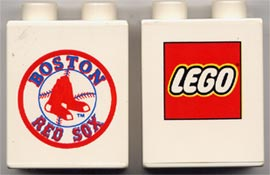 Duplo Brick 1 x 2 x 2 with Boston Red Sox Logo with LEGO Logo on