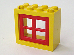 VINTAGE PAIR OF LEGO ** 2 x WINDOWS RED IN COLOUR ** WITH 4 TOP STUDS 