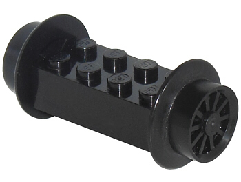 Brick, Modified 2 x 4 with Black Wheels, Train Spoked Small