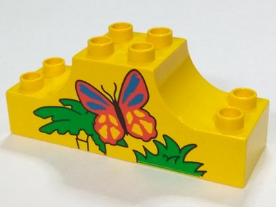 Duplo Brick 2 x 6 x 2 Arch Inverted Double with Green Grass Palm Tree and Red Butterfly Pattern Part 4197pb009 BrickLink