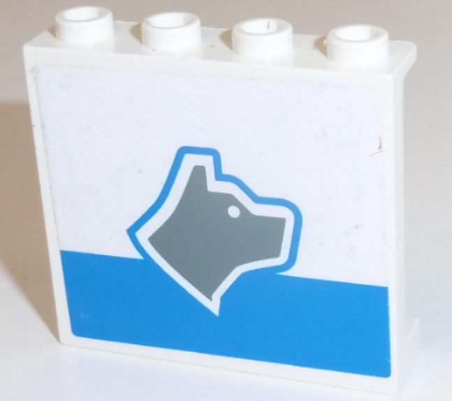 Panel 1 x 4 x 3 - Hollow Studs with Gray Head Facing Right and Blue Stripe (Sticker) - Set 7744 : Part 4215bpb33R BrickLink