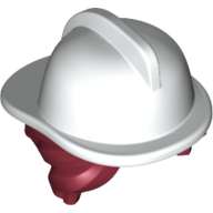 Plain hair with side bangs and a bun under a white fire helmet.