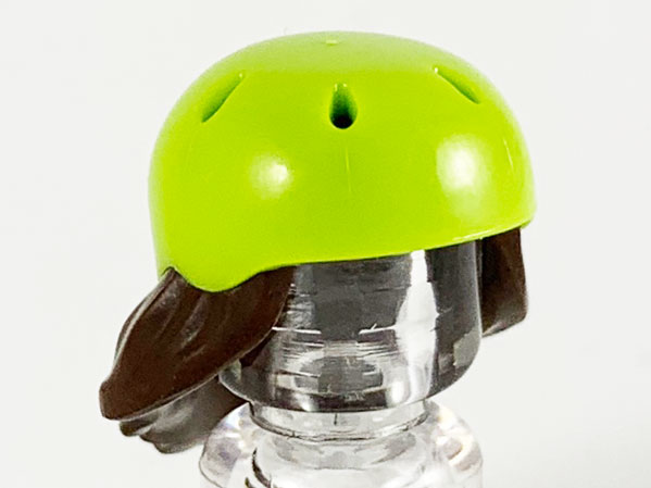 Hair Combo, Hair with Hat, Medium Length with Molded Lime Bicycle Helmet Pattern : Part 54647pb01 | BrickLink