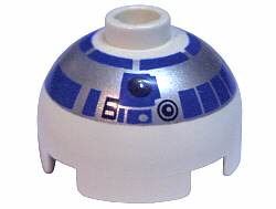 火の番人 Brick, Round 2 x 2 Dome Top with Silver and Blue Pattern (R2
