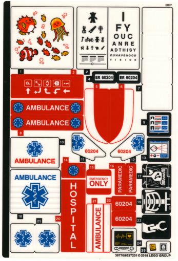 Ersatz Aufkleber/Sticker Set für LEGO Set 606 Ambulance 1978 