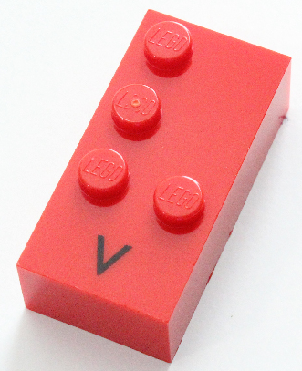 Brick, Braille x 4 with 4 Studs with Black Capital Letter V Pattern (dots-1236 ⠧) : Part 60239pb01 | BrickLink