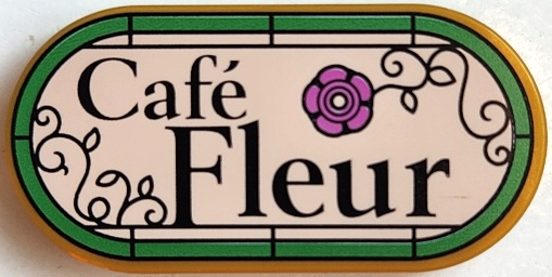 Tile, Round 2 x 4 Oval with Black 'Café Fleur' (Cafe