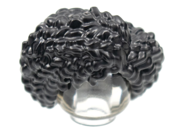 Plain coiled parted wash and go hair.