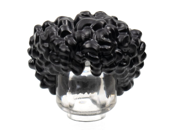 Plain bushy curly hair with a small center part.