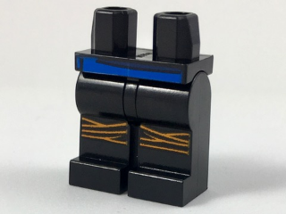 LEGO Minifigure Legs BLACK Hips and Legs with Blue Belt and Orange Knee Wraps 