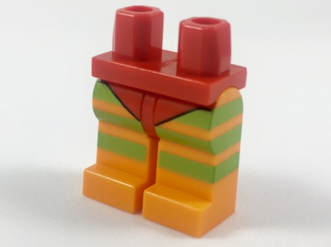 LEGO NEW PANTS RED HIPS ORANGE LEGS 3 LIME STRIPES PATTERN 