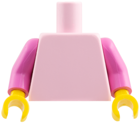 Plain torso with dark pink arms and yellow hands.