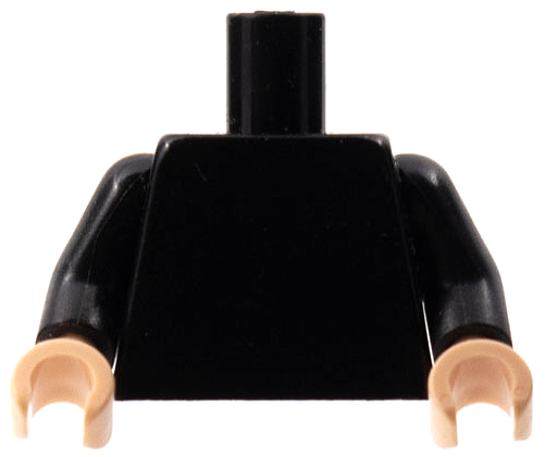 Plain black torso with black arms and light nougat hands.