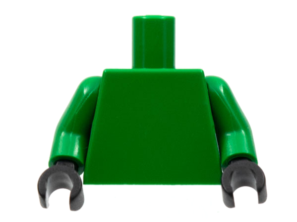 Plain green torso with green arms and black hands.