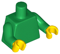 Plain green torso with green arms and yellow hands.