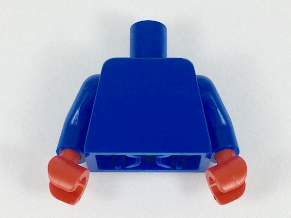Blue plain torso with blue arms and red hands.