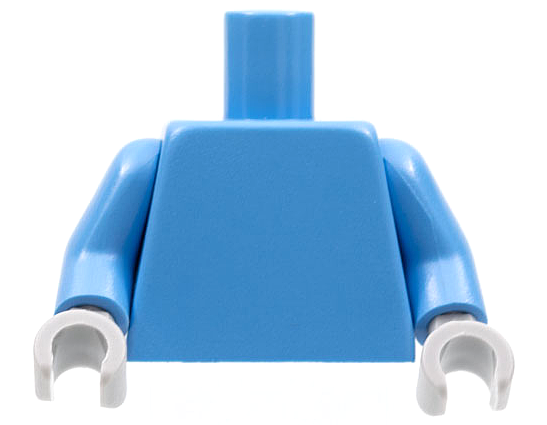 Medium blue plain torso with medium blue arms and light bluish gray hands.