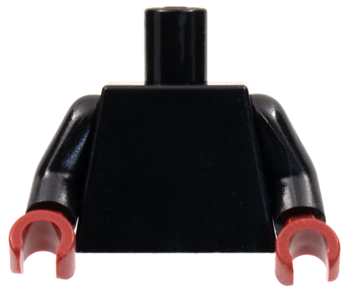 Black plain torso with black arms and dark red hands.