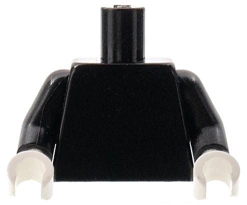Plain black torso with black arms and white hands. No print is visible on the front or back.