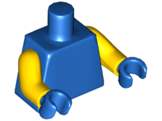 Blue plain torso with yellow arms and blue hands.