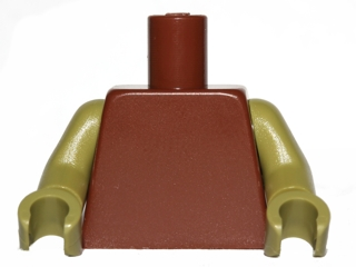 Reddish brown plain torso with olive green arms and olive green hands.