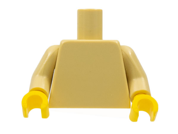 Tan plain torso with tan arms and yellow hands.