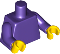 Dark purple plain torso with dark purple arms and yellow hands.