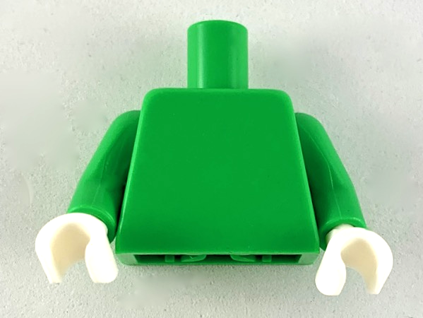 Bright green plain torso with bright green arms and white hands.