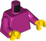 Plain magenta torso with magenta arms and yellow hands.