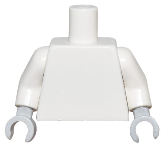 Plain white torso with white arms and light bluish gray hands.