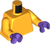 Bright light orange torso with bright light orange arms and dark purple hands.