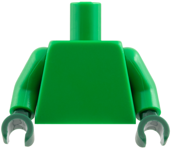Green torso with green arms and dark green hands.