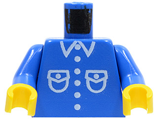 Lego New Blue Minifig Torso Vest Bright Light Blue Hem Roses Pattern D377