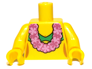 LEGO Minifigure Torso YELLOWISH GREEN Female Dark Pink Magenta Lei Hulu Hawaii 