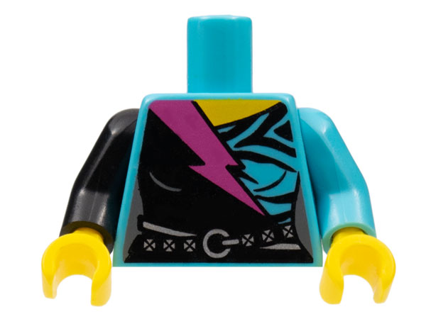 Bricklink Part 973pb1112c01 Lego Torso Black Wrap Dress With Belt And Dark Pink Lightning Bolt Pattern Medium Azure Arm Left Black Arm Right Yellow Hands Minifigure Torso