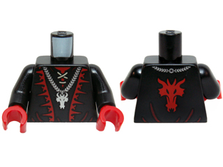 Lego New Black Torso Castle Dragon Wizard with Lace-up Shirt Red Trim Piece 