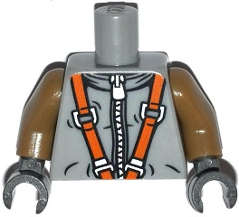 Lego New Minifig Light Bluish Gray Torso Spacesuit Silver Zipper Orange Harness
