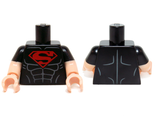 LEGO NEW WHITE MINIFIGURE TORSO BLACK SUPERMAN LOGO LIGHT FLESH HANDS 