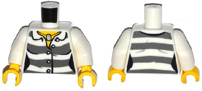 Torso Town Prisoner Female, Dark Bluish Gray Stripes, Buttons and ID Tag  Pattern / White Arms / Yellow Hands : Part 973pb1887c01