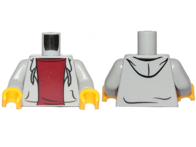 Lego Torso White Minifig Hoodie White Laces Red Stripes Pockets Pattern Hidden 