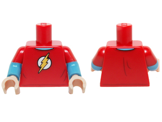 Torso Red T-Shirt with Yellow Light Lightning Pattern Medium | BrickLink Bolt / Part Red Blue : Molded Nougat with Hands Arms 973pb2178c01 / Short Pattern Sleeves