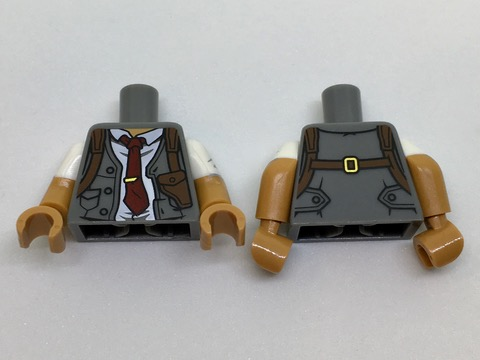 Lego New Dark Bluish Gray Minifigure Torso Vest White Shirt Rumpled Dark Red Tie 