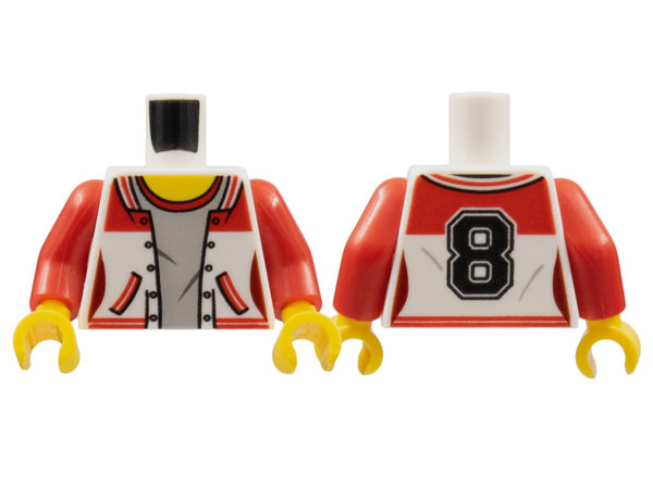 Lego New Minifigure Torso Red Arms Red and White Highschool Jacket Shirt Piece 
