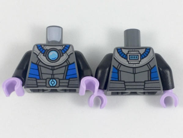 Torso Armor with Medium Azure Round Crystal with Blue Tubes Pattern (Mr.  Freeze) / Black Arms / Lavender Hands : Part 973pb2710c01