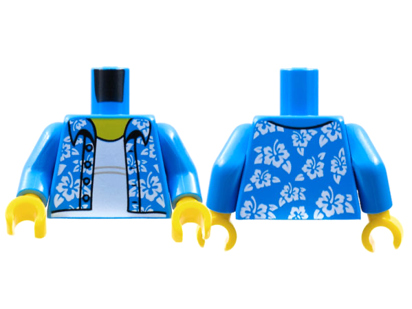 Lego 6 Torso Body For Minifigure Blue Hawaiian Shirt Palm Tree Holiday Beach 