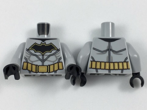 Torso Batman Logo with Muscles, Gold Outline, Gold Utility Belt Pattern /  Light Bluish Gray Arms / Black Hands : Part 973pb2982c01 | BrickLink