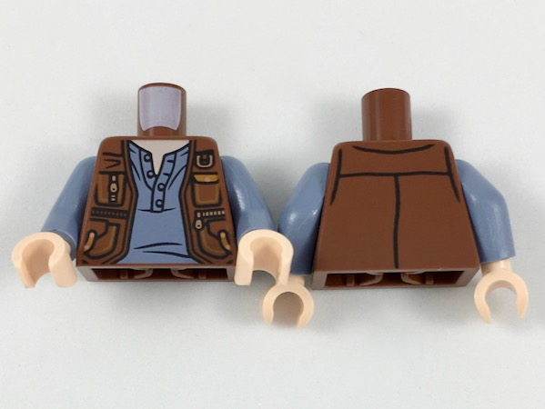 LEGO Minifigure Torso 322 BROWN Vest with Pockets and Gold Clasps and Zippers
