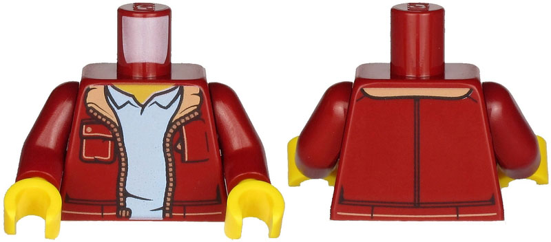 Lego New Red Minifigure Torso Shirt Collar Pockets White T-Shirt Jacket Pattern 